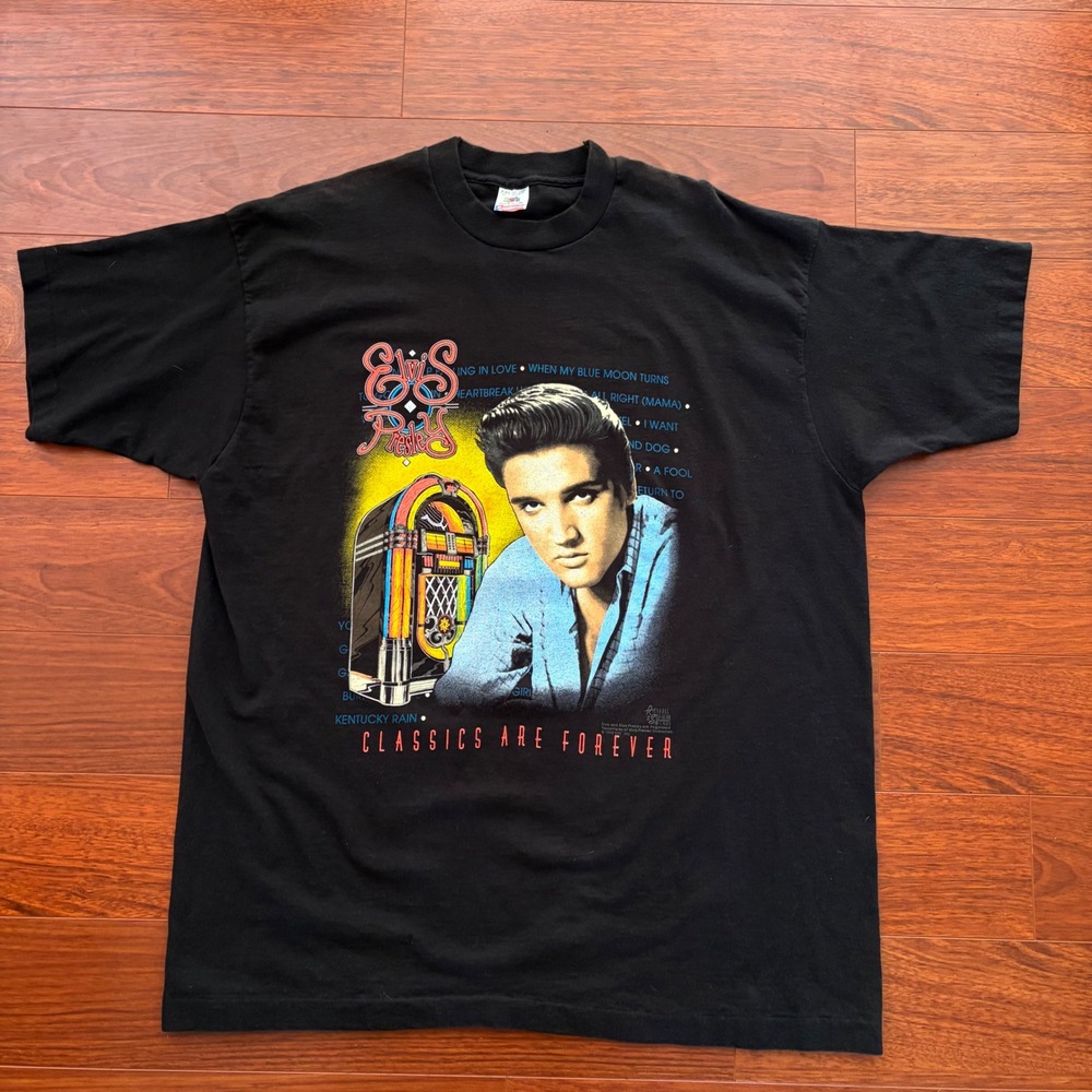 Vintage Elvis Presley Shirt Mens XXL Black Classics Are Forever 90s Jukebox Tee